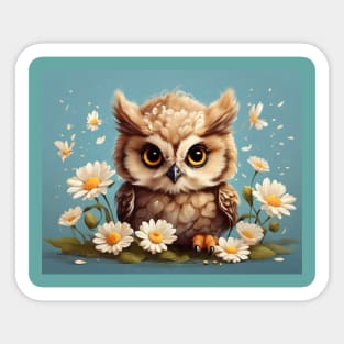 Baby Owl Among Daisies Sticker